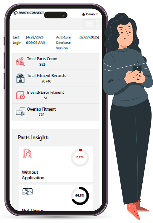 Mobile phone screenshot showing PC Fitment PIM Tool UI